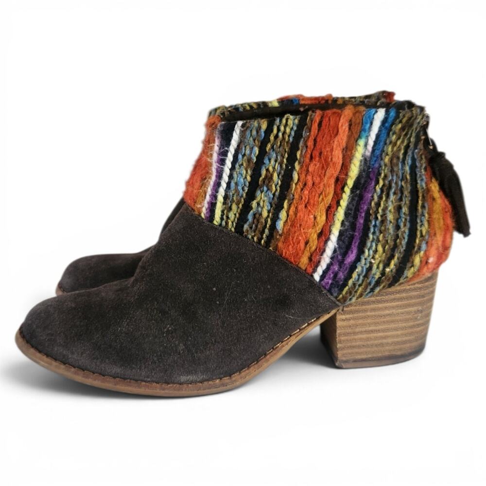 TOMS Leila Womens Size 7 Chocolate Suede Multicolored Textile Ankle Boots Festiv